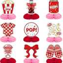 9Pcs She's Ready to Pop Baby Shower Decorations - Red and Pink Soda Pop & Popcorn Theme Honeycomb Centerpieces, She’s Ready to Pop Table Decorations for Gender Reveal, Baby Shower Party Supplies
