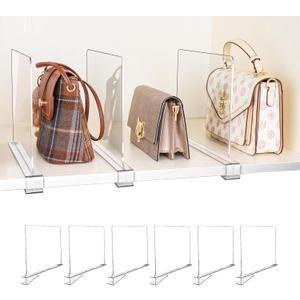 6 Pack Shelf Dividers, Adjustable Shelf Dividers for Closet Organization with Non-Slip Design, Clear Acrylic Shelf Dividers for Clothes, Handbags, Purses, Towels, Bookshelf in Home Organization