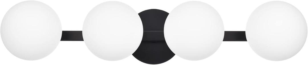 Bathroom Vanity Light Fixtures, Modern 4 Lights Globe Wall Sconce Lighting Matte Black, Porch Wall Mount Light Fixture for Bathroom, Mirror Cabinets Hallway Stairs