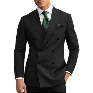 Wangyue Mens Suits Double Breasted Suit Men Slim Fit 2 Piece Wedding Prom Double Breasted Blazer Groom Suit Pants Sets, Jacket S, Pants M