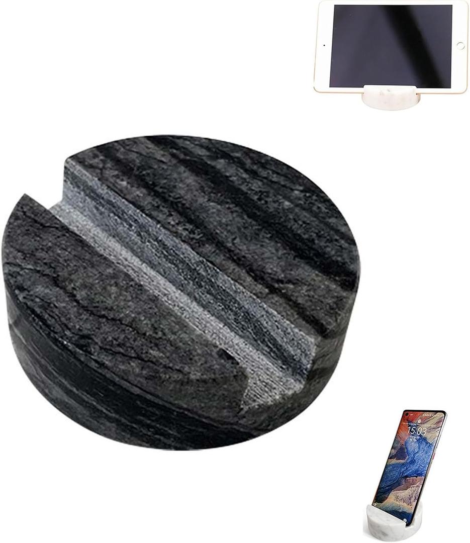 Phone Holder for Kitchen While Cooking, Small Marble Phone Stand for Desk, Cute Cell Phone Stand for Kitchen Counter, Stylish Marble Pedestal Stand, Desktop Phone Holder for Bedside Office(Wood Grain)