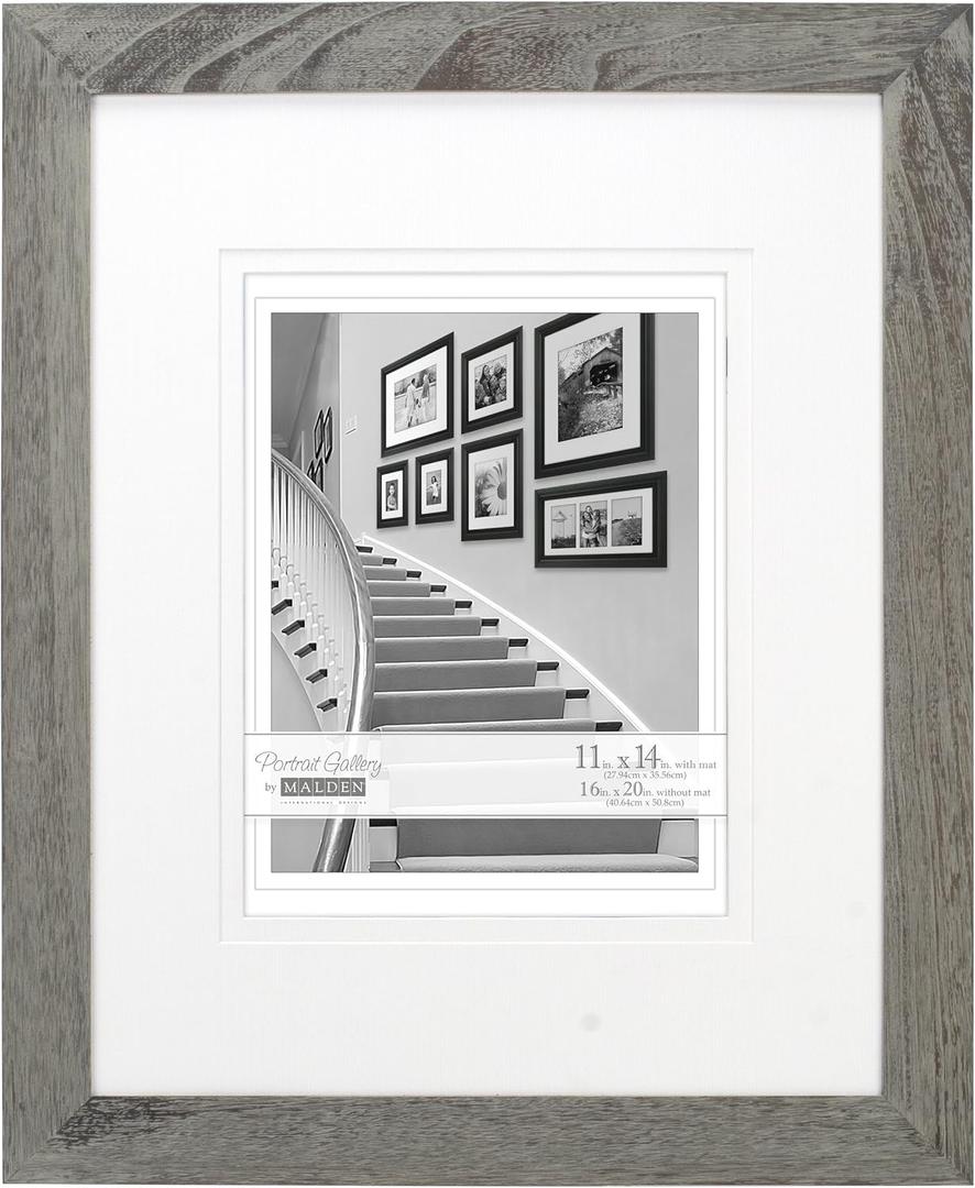 Malden International Designs 8 by 10-Inch Matted Picture Frame Which Holds 11 by 14-Inch Photo, Manhattan Grey