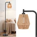 Rattan Floor Lamps for Living Room,Boho Floor Lamp with 3 Color Temperatures,Farmhouse Standing lamp with Hand-Worked Wicker shade,Black tall light for Bedroom,Office,Corner(9W LED Bulb Included), 5"D x 10"W x 65"H