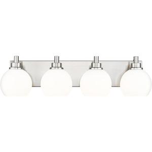 Bathroom Light Fixtures, 4 Light Brushed Nickel Vanity Light, 26 Inch Modern Wall Sconces with Globe Milk White Glass Shade, Vanity Lighting Fixtures Over Mirror, VL195-BN-ML-4