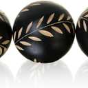 Decorative Orbs for Bowls and Vases, Set of 3, 4 inch Resin Round Sphere Balls, Leaf Pattern, for Living Room, Dining Room, Coffee Table Centerpiece Home Decor