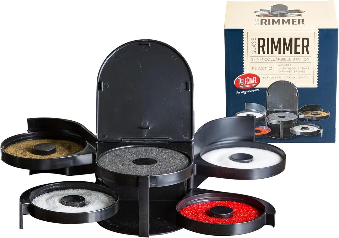 Tablecraft Glass Rimming Station with 5-Swing Out Trays (H5633), 2.3, Black