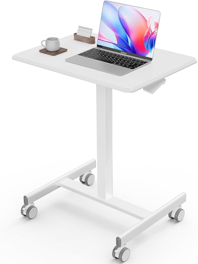 Sweetcrispy Mobile Rolling Desk, Small Standing Desk with Wheels, 19"D x 26"W x 43"H