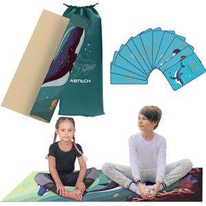 Abtech Kids Yoga Mat Set - Comfortable Dinosaur Kid Yoga Mat Boy with 12 Yoga Cards, Storage Bag, Beige Play Mat Thick for Gymnastics Mat, Exercise Mat, No-Toxic and Non-Slip for Ages 3-12 (Under the Sea)