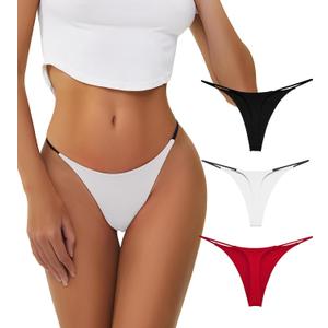 chahoo Sexy Underwear for Women Thong Low Rise G-String Panties 5-Pack Low Waist T Back String Underpants Gift for Women (Black/White/Red)