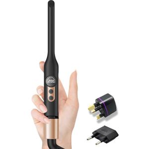 Mini Flat Iron Hair Straightener 1/3 Inch Pencil Flat Iron for Women Portable Travel Straightener and Curler 2 in 1 for Short Hair Beard and Pixie Cut with Adjustable Temp (Gold)