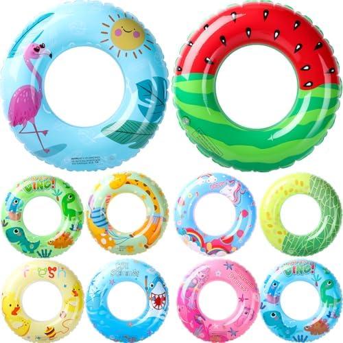 Silipull 4  Pcs Inflatable Pool Floats Tubes Swim Ring Floaties Pool Tube Dinosaur Sea Animal Fruit Mermaid Unicorn Swim Rings for Adults Summer Swimming Lake Beach Party(23.6 Inches)