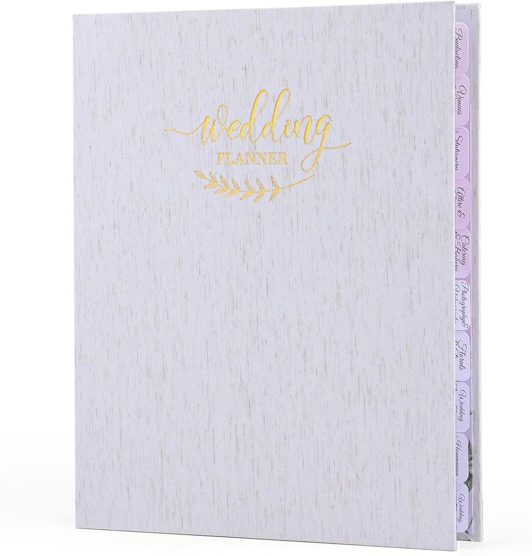 XKDOUS Linen Wedding Planner for Bride Wedding Planning Book and Organizer 10" x 12.4" Hardcover Binder with Pockets & Stickers, Engagement Gift for Newly Engaged Couples