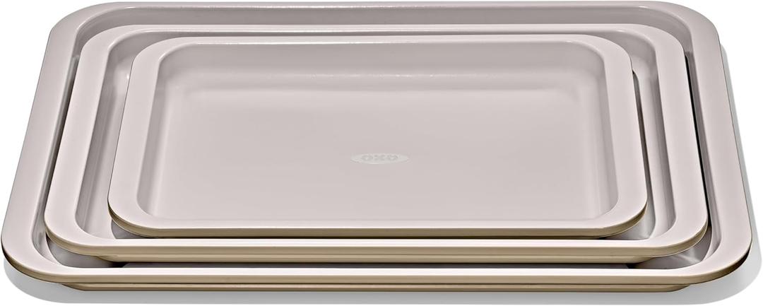 OXO Good Grips Non-Stick Pro Ceramic Coated Metal Bakeware 3-Piece Sheet Pan Set  Biscuit