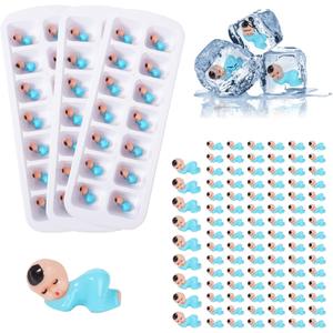My Water Broke Baby Shower Game with 100 Mini Plastic Babies, 3 Ice Cube Trays, for Party Decorations Baby Shower Games (Blue)