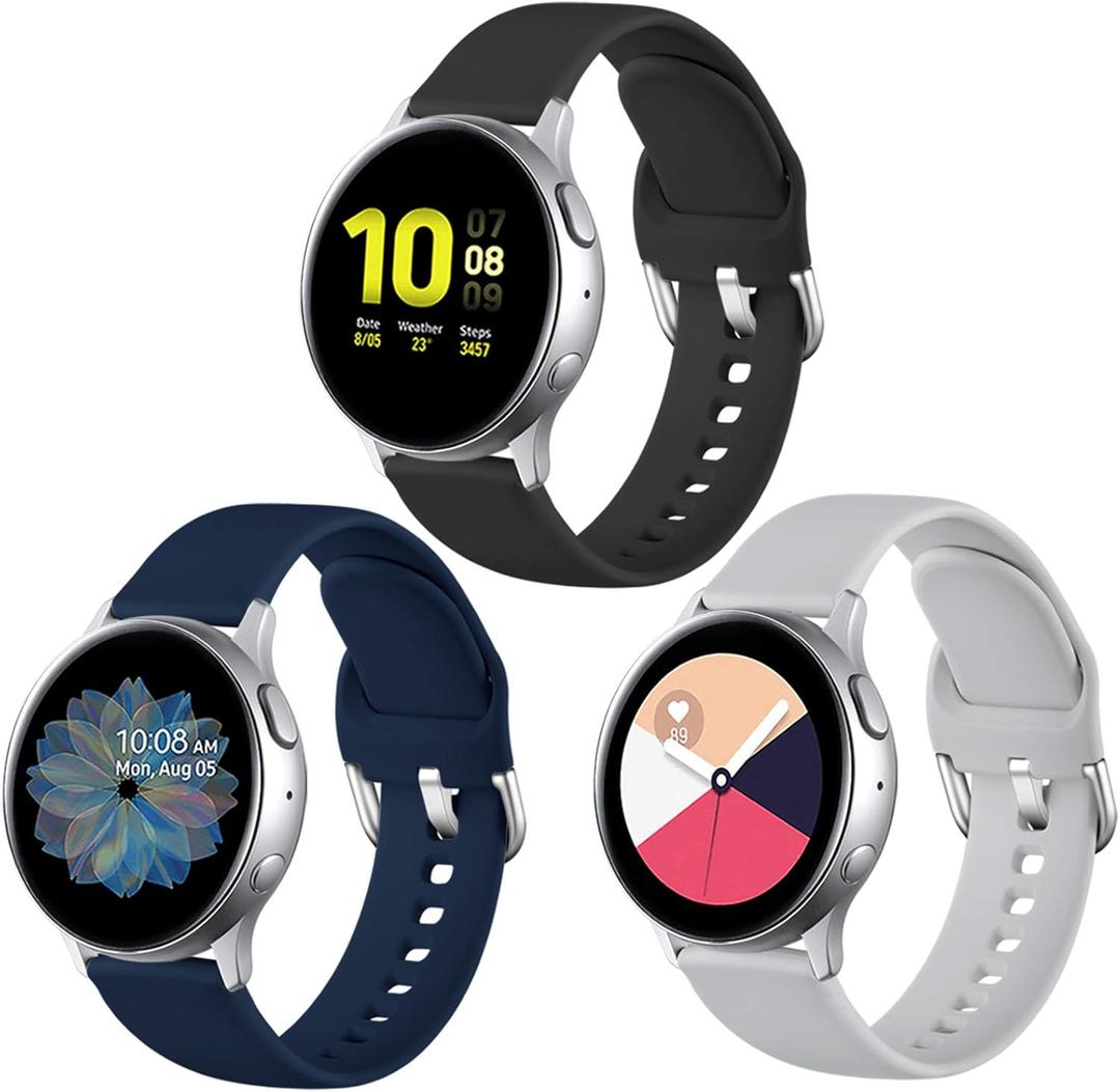Lerobo Compatible with Samsung Galaxy Watch Active 2 Bands 40mm 44mm, Active Bands, Galaxy Watch 3 41mm, Galaxy Watch 42mm, 20mm Silicone Sport Replacement Strap,3 Pack,Small