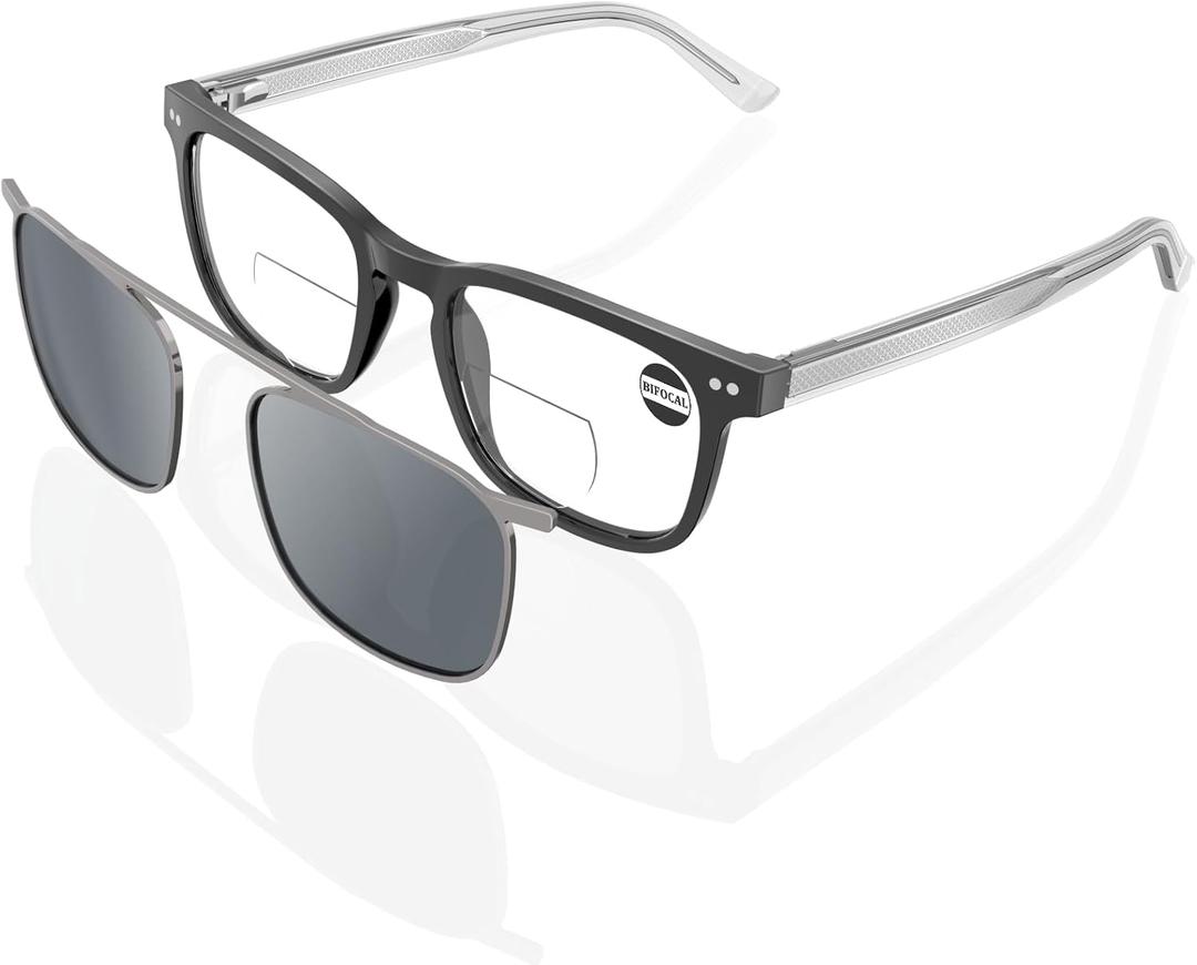 DEHOTRE Progressive Multifocal Reading Sunglasses Men No Line Bifocal Sun Readers with Core Wire Zero Top Spring Hinge UV400