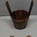 HANABASS Wooden Bucket Barrel Rustic Patio Pots Water Wishing Well Pail Vintage Style Primitive Planter Container for Garden Home Patio Backyard, 10.6x9.0 inch