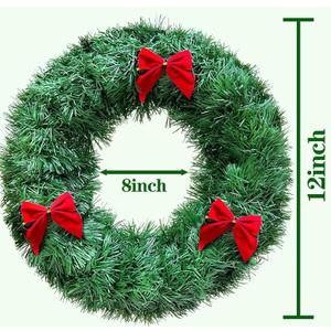 1 Pack Mini Christmas Wreaths for Windows Kitchen Cabinets, 12 Inch Small Christmas Wreath with Red Bows Artificial Christmas Tinsel Wreaths Mini Wreath Xmas Decorations for Home Door Wall Chair Stair