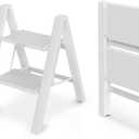 WOA WOA Step Ladder, Widen Pedals Foldable Step Stool, Lightweight Aluminum Ladder, Easy to Move Around, Anti-Slip Foot Stepladder for Household, Fold Thin & Space Save, 300 lbs Load (2 Step, White)