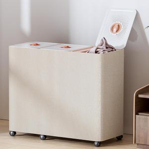 LAMU Hamper With Lid, Clothes Hamper, Laundry Basket with Lid with Removable Liner Bags, Dirty Clothes Basket with Wheels, Stylish Dirty Laundry Organizer for Home, 150L