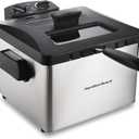 Hamilton Beach Electric Deep Fryer with Basket and Lid, 4.5 Liters / 19 Cups Oil Capacity, Temperature Control, View Window, Professional Style, 1800 Watts, Stainless Steel (35035A) (One XL Frying Basket, Stainless Steel)