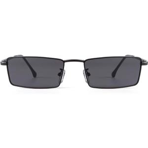 Small Y2K Narrow Rectangle Sunglasses Womens Mens Retro 80s 90s Sun glasses UV400 Sunnies (Black/Grey)