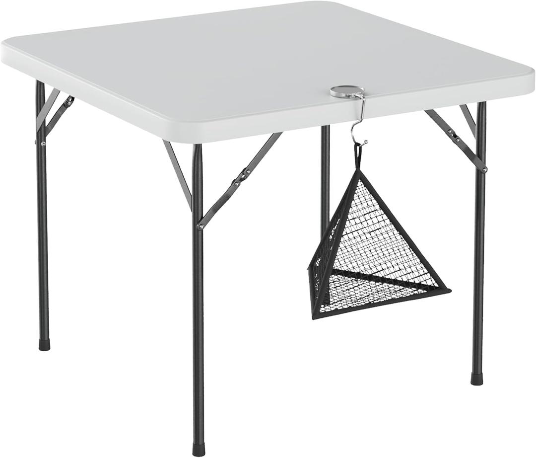 VECELO Folding Card Table Square with Mesh Bag, Heavy-Duty Collapsible Locking Legs & Easy to Storage, Portable for Indoor/Outdoor Use, White