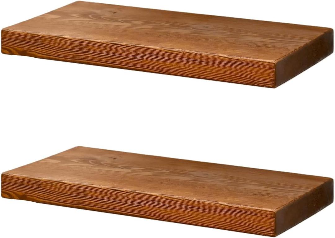 WELLAND Rustic Pine Floating Wall Shelves, (Set of 2, 16 inch)