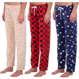 Real Essentials 3 Pack: Womens Fleece Ultra-Soft Comfy Pajama Lounge Pants Sleepwear (Available in Plus Size) (M)