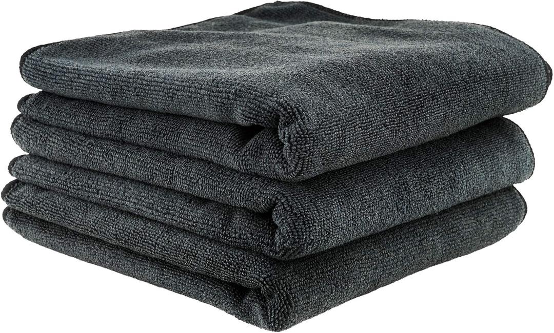 Chemical Guys MIC35303 Workhorse Professional Grade Microfiber Towel, Black, (Safe for Car Wash, Home Cleaning & Pet Drying Cloths) 16" x 16", Pack of 3 (16" x 16", Pack of 3, Black)