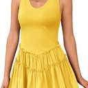 Wenrine Womens Summer Sleeveless Mini Dress Casual Patchwork Scoop Neck Ruffle Tiered Tank Dresses