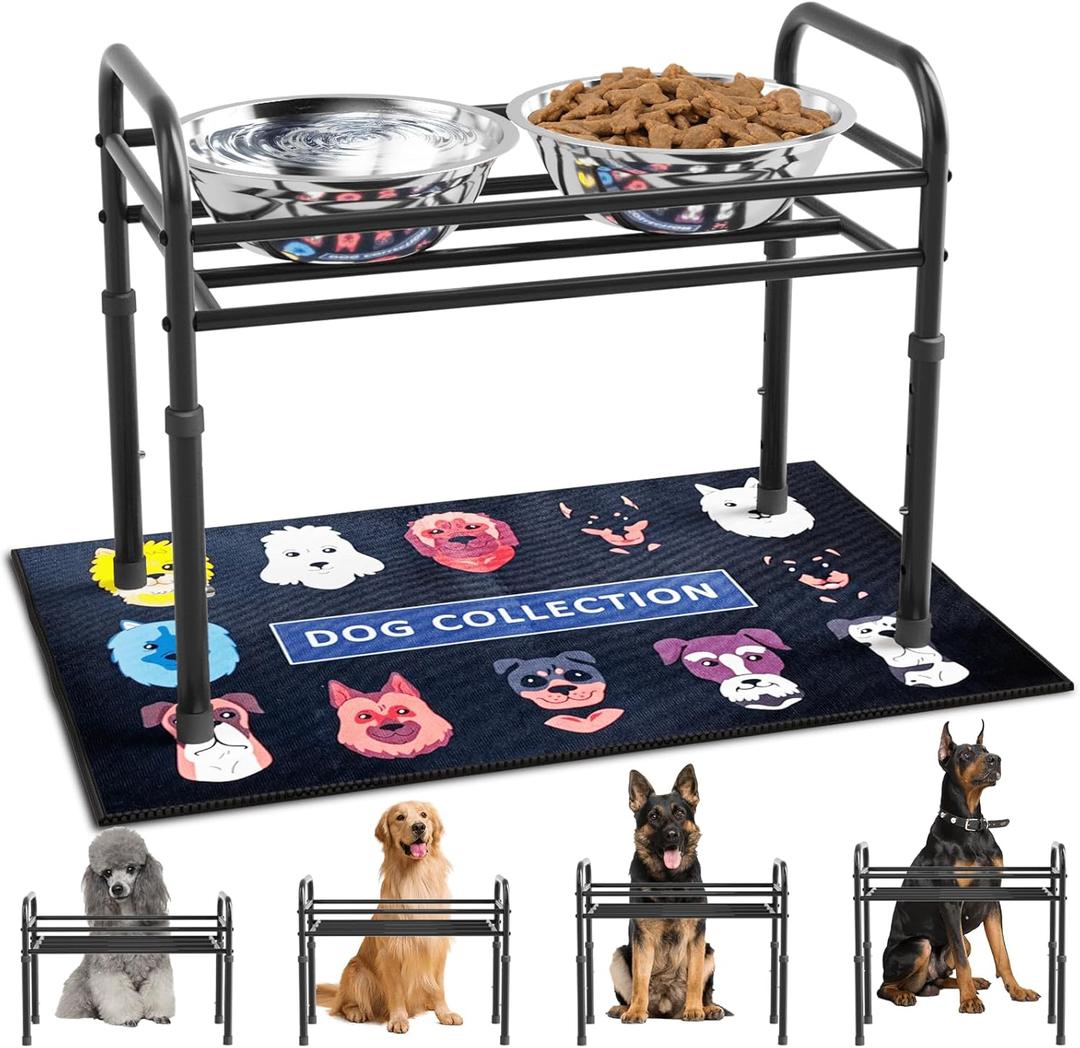 ADENGL Elevated Dog Bowls for Large Dogs  4 Height Adjustable Raised Stand with 21600ML Stainless Steel Bowls & Non-Slip Mat, Heavy-Duty Metal Frame Dog Feeder for Indoor & Outdoor Use (Height:8.7"-13.4")