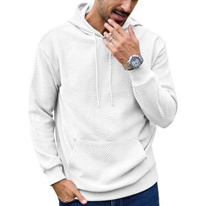 Mens Hoodies Sweatshirts Texture Long Sleeve Drawstring Casual Pullover Hooded Shirt (White,XXL)