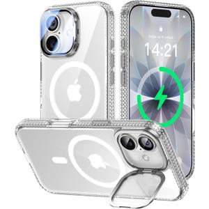 VOFATA [Upgraded Full Camera Protection] for iPhone 17 Case with Camera Cover Stand [Fit for MagSafe][10FT Mil-Grade Protection] Transparent Magnetic iPhone 17 Phone Case, Clear