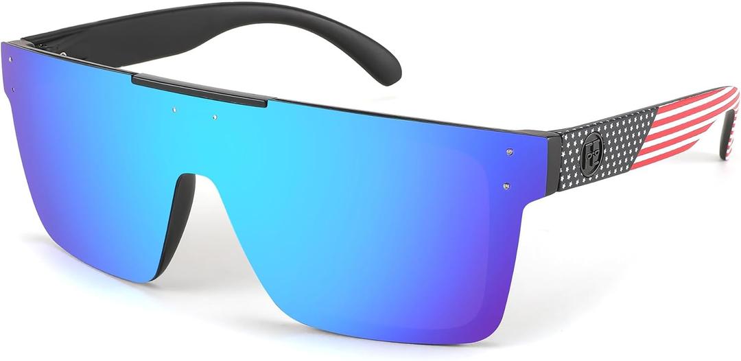 FEISEDY Polarized Sunglasses for Men, Oversized Square Flat Mirrored Z87 Lens, Fishing Driving Golf Outdoors Coastal B2990