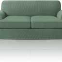 PrinceDeco T Cushion Loveseat Slipcover 3 Pieces Sofa Covers for T Cushion Sofa Stretch Slip Covers for 2 Cushion Couch with 2 Individual T Shape Seat Covers Width Up to 76", Loden Frost