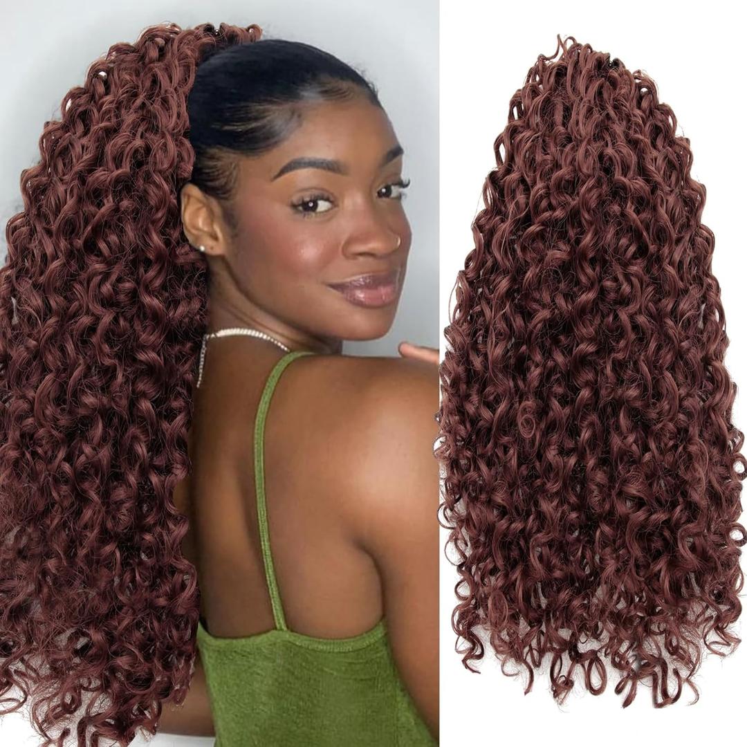 YXCHERISHAIR Ponytail Extension,Curly Wavy Ponytail Ombre Blonde Drawstring Ponytail Hair Extensions for Women Natural Wavy Synthetic Hairpiece for African Women Daily Use party(33#, 18inch)