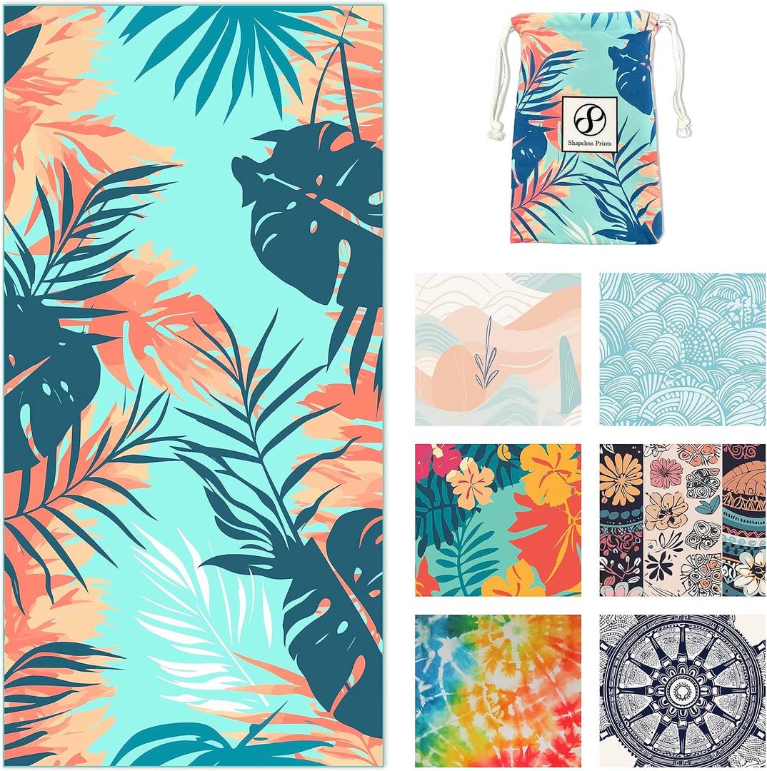 Microfiber Beach Towels - Soft & Lightweight - Absorbent, Quick Dry, Sand Free - Perfect for Beach, Pool, Travel, Camping, Picnic, Yoga - Matching Travel Bag - XL - Tropical Breeze (Extra Large (71''L x 35''W))