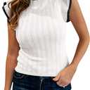 Saodimallsu Womens Summer Sleeveless Sweaters Vest Slimming Crewneck Cable Knit Ruffle Sweater Tank Tops Casual Work Tops (Large, White)