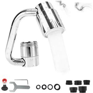 U-Shaped Faucet Extender with 1080 Rotation & Dual Spray Modes  Stainless Steel Kitchen & Bathroom Sink Aerator, Includes 4 Adapters for 8.66in/9.45in Faucets