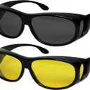 Success Eyewear Fit Over Sunglasses Polarized Lens Wear Over Prescription Eyeglasses 100% UV Protection for Men and Women (Set of Smoke and Night Lens)