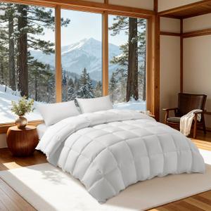 LBRO2M Canadian Luxury Goose Down Comforter King Size, 75% Goose Down 850+ Fill Power Duvet with 1200TC 100% Cotton Shell All Season Bedding Comforter, Soft Duvet Insert (106"X90",White)