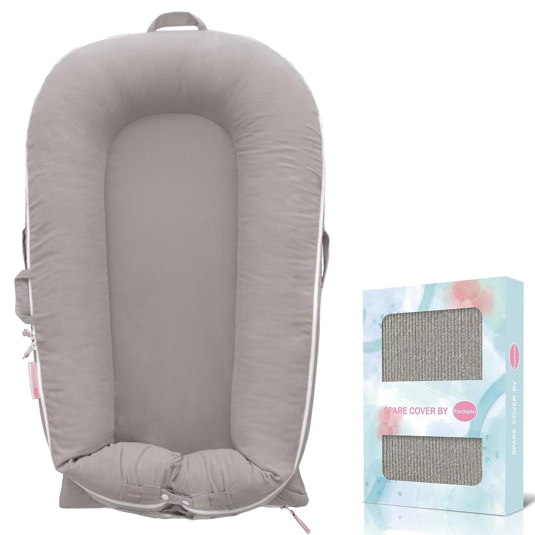 Corduroy Baby Lounger Cover for Dockatot Deluxe + | 100% Cotton Hypoallergenic Newborn Premium Quality Spare Cover(Cover Only) (Grey)
