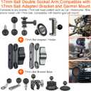 Aluminum 17mm Ball Double Socket Arm for Motorcycle Bike Car Phone Holder Compatible with RAM Mounts Garmin GPS Mount 17mm Ball Mount Adapter