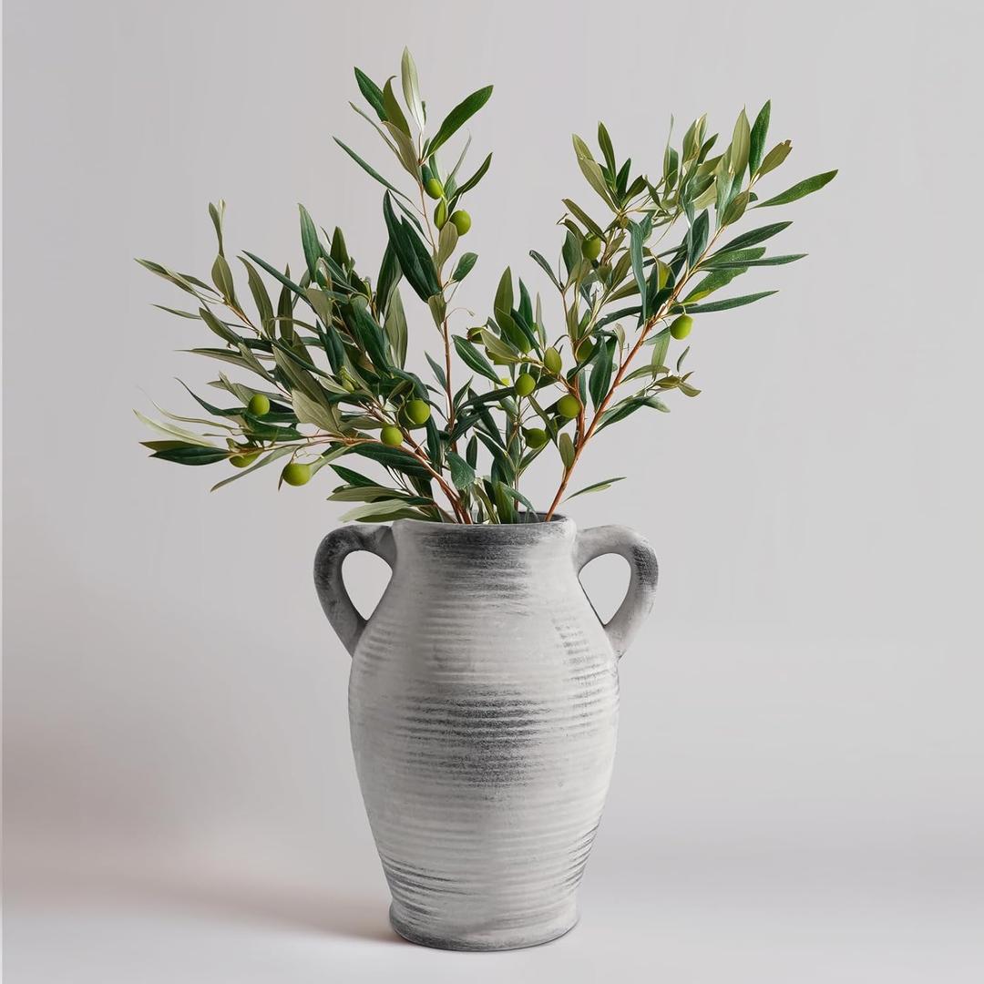 Sunddo Rustic Ceramic Vase for Home Decor, 8 inch Farmhouse Vintage Boho Vase, Farmhouse Decor, Table Living Room Bedroom Fireplace Decor