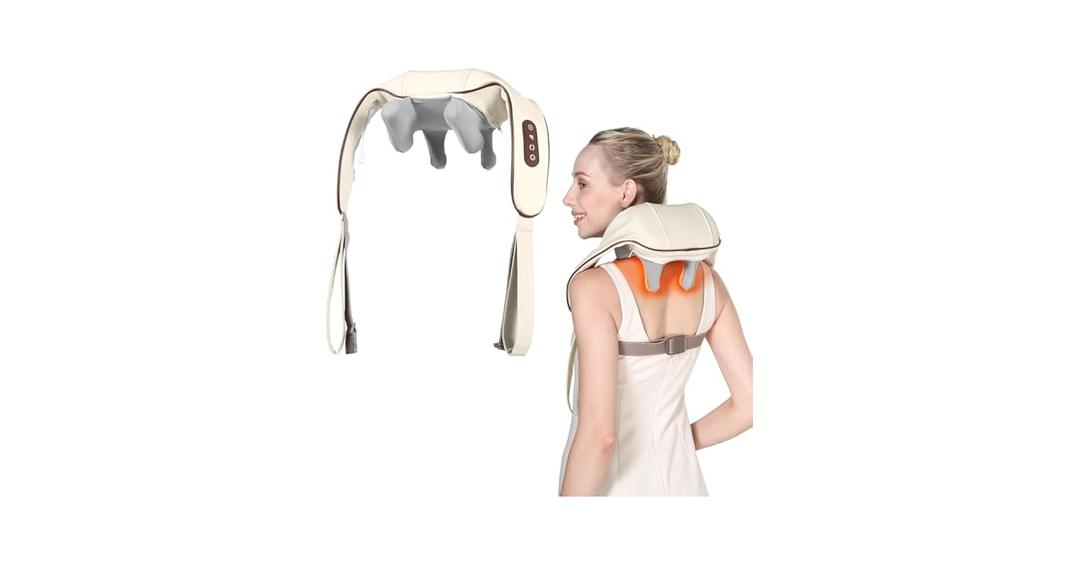 KppeX 4D Deep Cordless Tissue Kneading Neck Massage with Heating Function, Shiatsu and Shoulder Massage Pillow,Back and Leg Pain Relief, Gifts for Men or Women