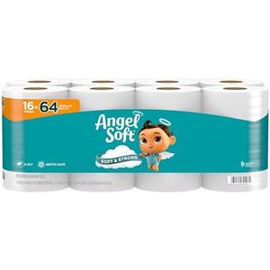 Angel Soft Toilet Paper, 1,2Mega Rolls = 64 Regular Rolls, Soft and Strong Toilet Tissue