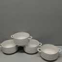 LE TAUCI Soup Bowls with Handles, 20 oz French Onion Soup Crocks, Stackable Soup Bowl Oven Safe for Chili, Beef Stew, Embossment Ceramic Bowl Set - 5.4 Inch, Set of 4, Arctic White