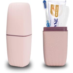 Toothbrush Cup Toothbrush Holder with Cover Travel Boothbrush Holder Portable Toothbrush Case and Carrier for Bathroom School Business Trip (Pink)
