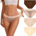 INNERSY Women's Cotton Bikini Underwear High Cut Lace Hipster Panties 4-Pack (Medium, Maillard)